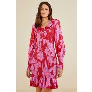 Farm Rio Living Nature Burgundy Long Sleeve Mini Dress Medium NEW Summer Floral